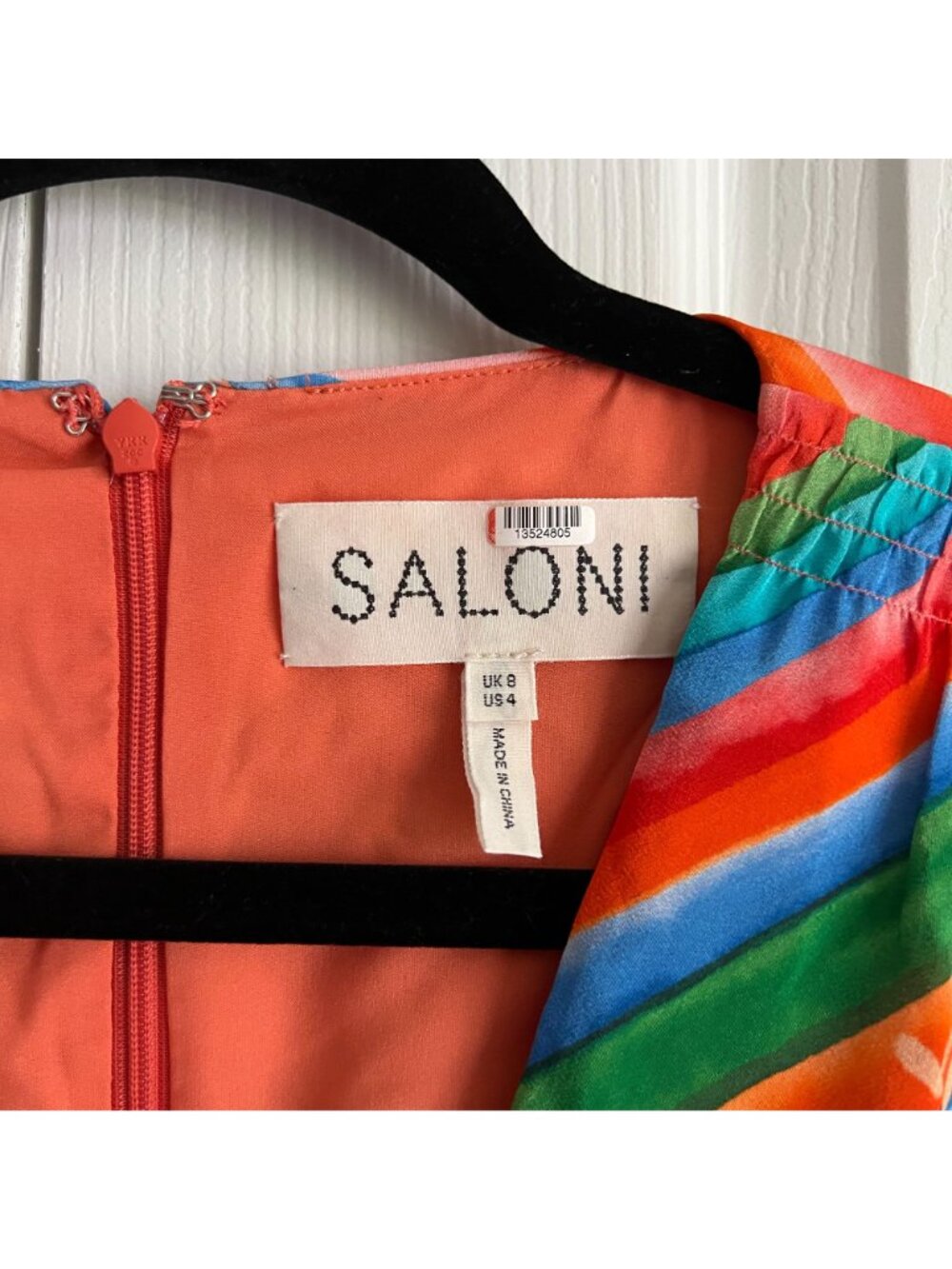 Saloni Lea Orange Red Blue Green Striped Short Sleeve Maxi Dress Women's Size 4 - Picture 6 of 13